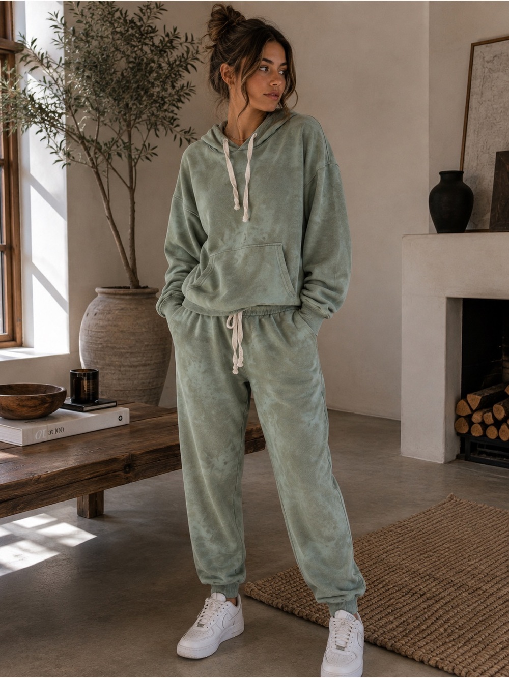 Aerie Women's Sage Green Tie-Dye Hoodie & Jogger Set XXS